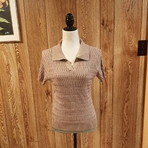 NWOT Grace Karen Brown Collared Cable-Knit Short-Sleeve Top (S)